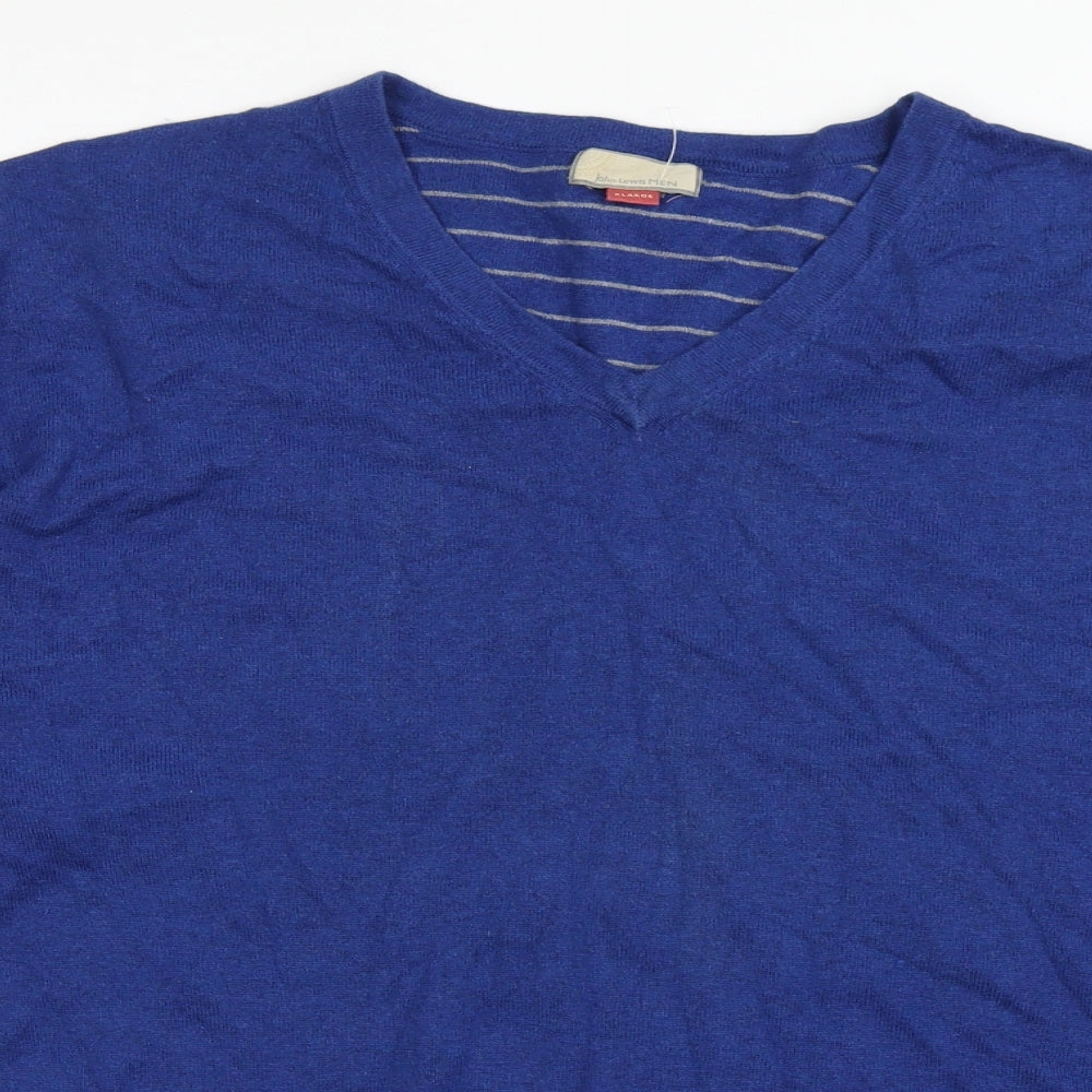 John Lewis Mens Blue V-Neck  Cotton Pullover Jumper Size XL