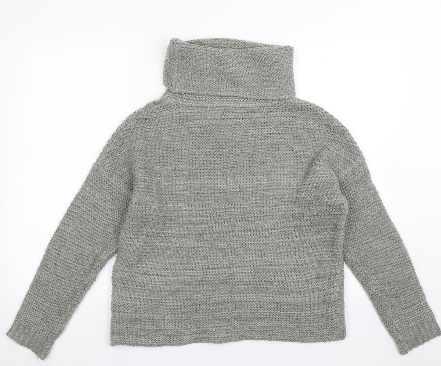 Stradivarius Womens Grey Roll Neck Argyle/Diamond Acrylic Pullover Jumper Size M