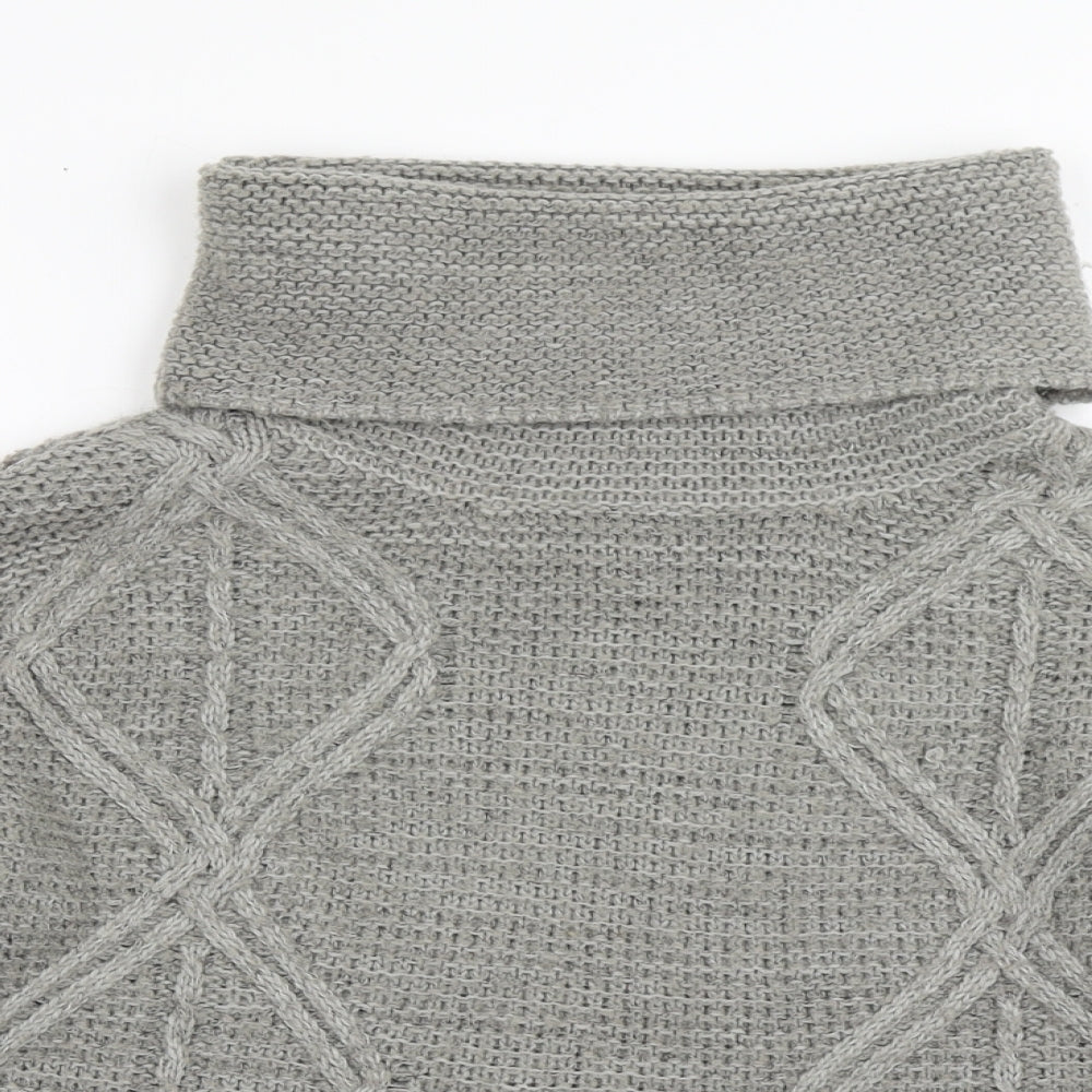 Stradivarius Womens Grey Roll Neck Argyle/Diamond Acrylic Pullover Jumper Size M
