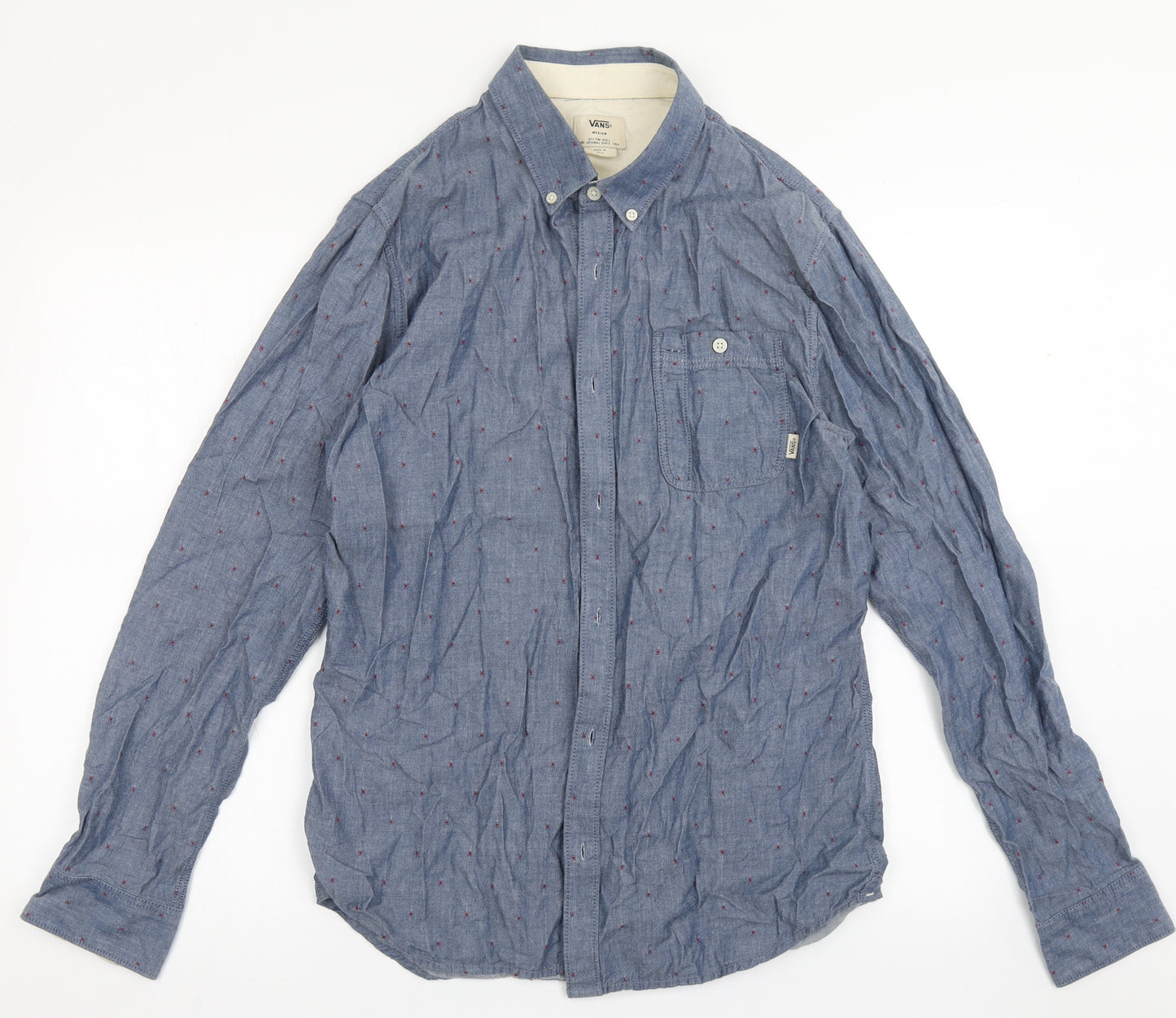 VANS Mens Blue Geometric Cotton  Button-Up Size M Collared Button