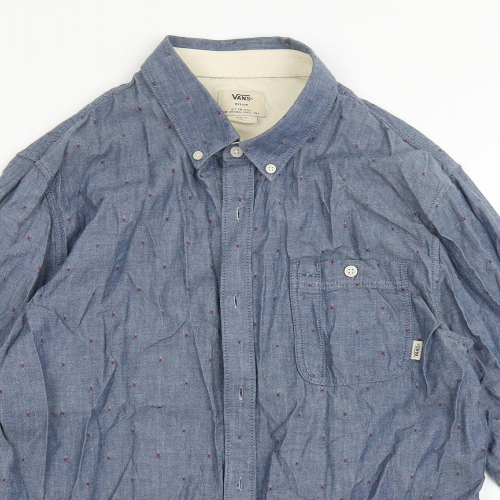 VANS Mens Blue Geometric Cotton  Button-Up Size M Collared Button