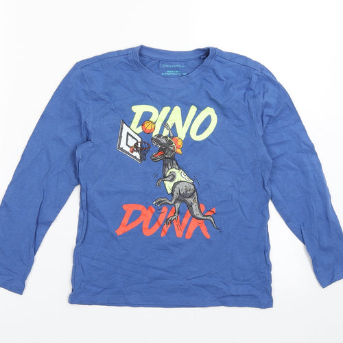 pimark Boys Blue  Cotton Basic Casual Size 7-8 Years Crew Neck Pullover - Dino Dunk