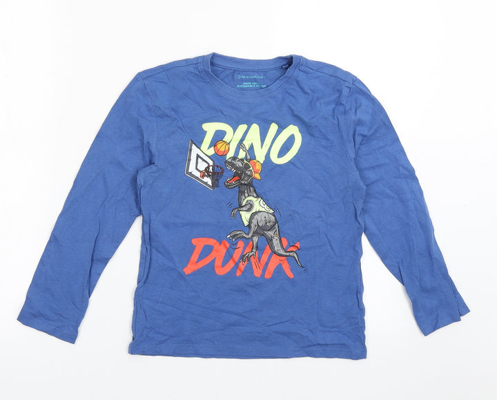 pimark Boys Blue Cotton Basic Casual Size 7-8 Years Crew Neck Pullover - Dino Dunk