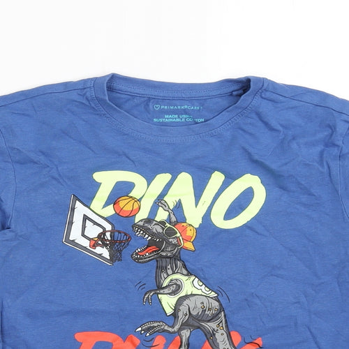 pimark Boys Blue  Cotton Basic Casual Size 7-8 Years Crew Neck Pullover - Dino Dunk