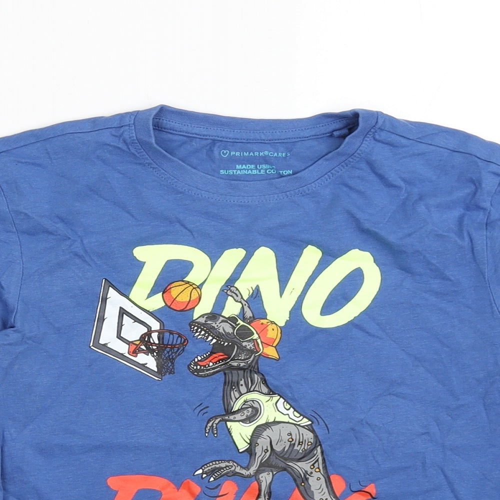 pimark Boys Blue  Cotton Basic Casual Size 7-8 Years Crew Neck Pullover - Dino Dunk