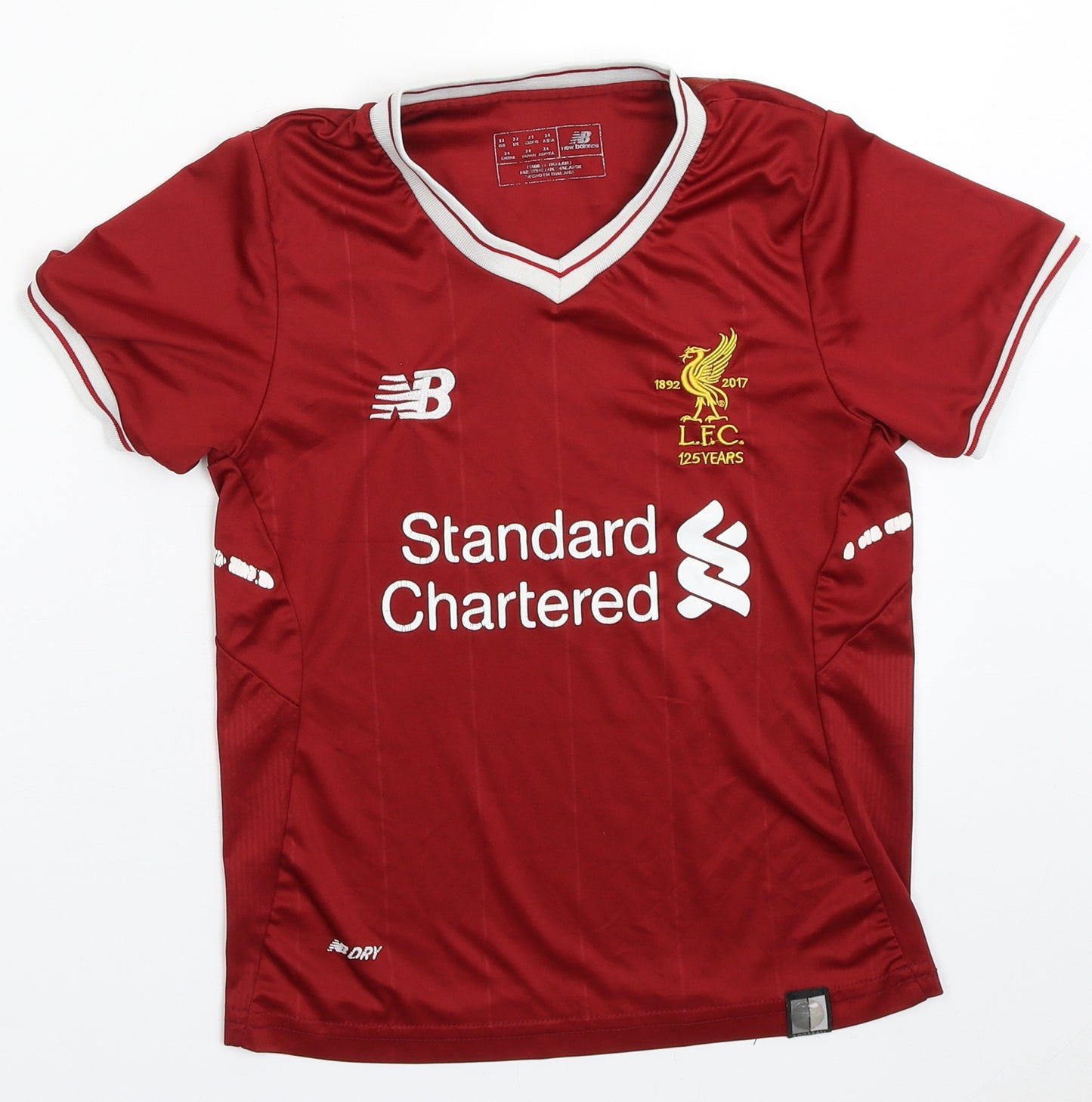 New Balance Boys Red  Polyester Basic T-Shirt Size 5-6 Years V-Neck Pullover - Liverpool FC