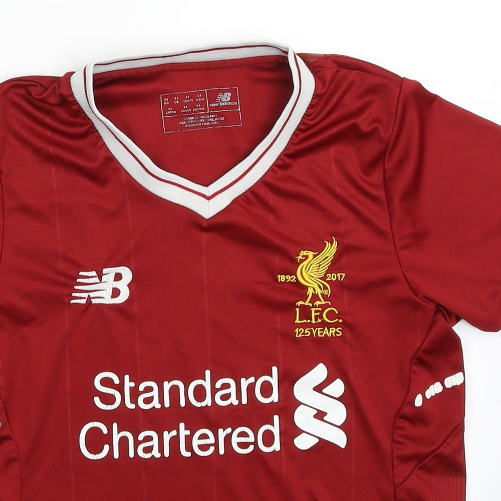 New Balance Boys Red  Polyester Basic T-Shirt Size 5-6 Years V-Neck Pullover - Liverpool FC