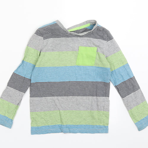 F&F Boys Grey Striped Cotton Basic Casual Size 5-6 Years Crew Neck Pullover