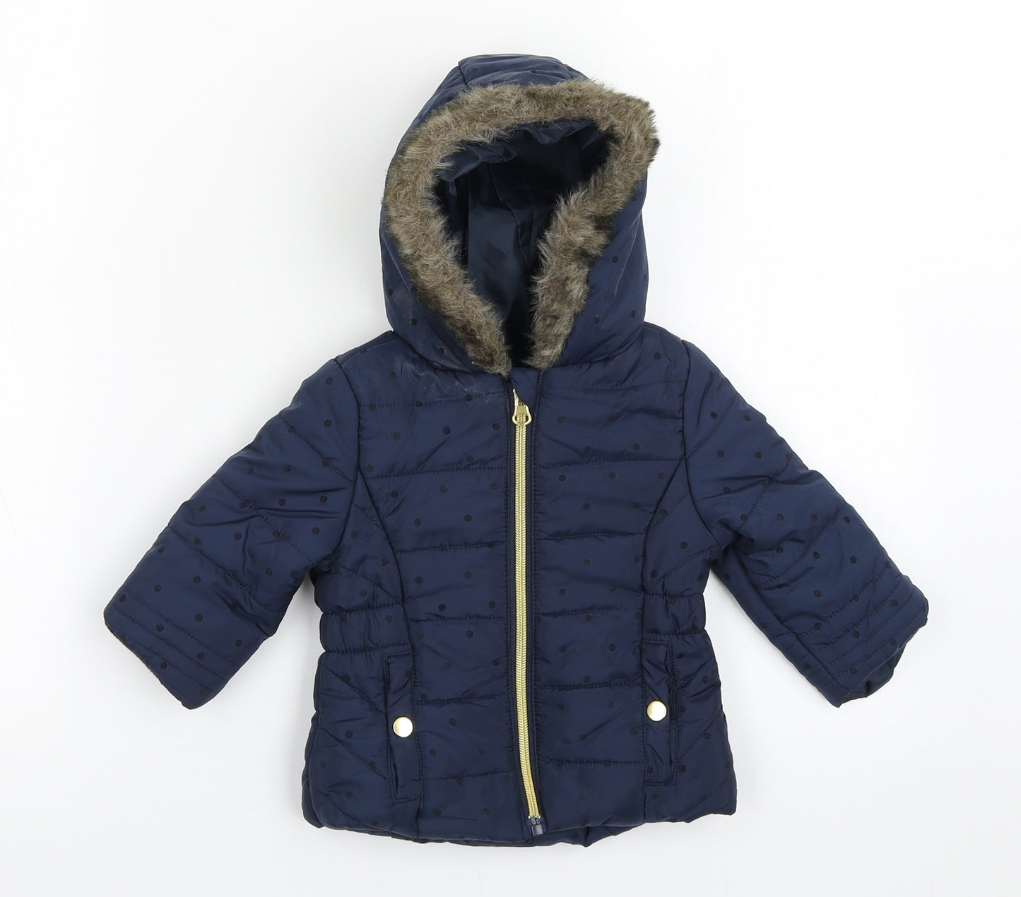 F&F Girls Blue Polka Dot  Basic Coat Coat Size 3-6 Months   Zip