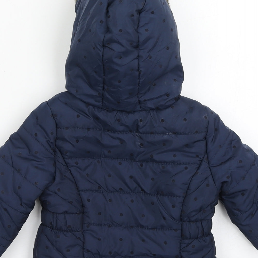 F&F Girls Blue Polka Dot  Basic Coat Coat Size 3-6 Months   Zip