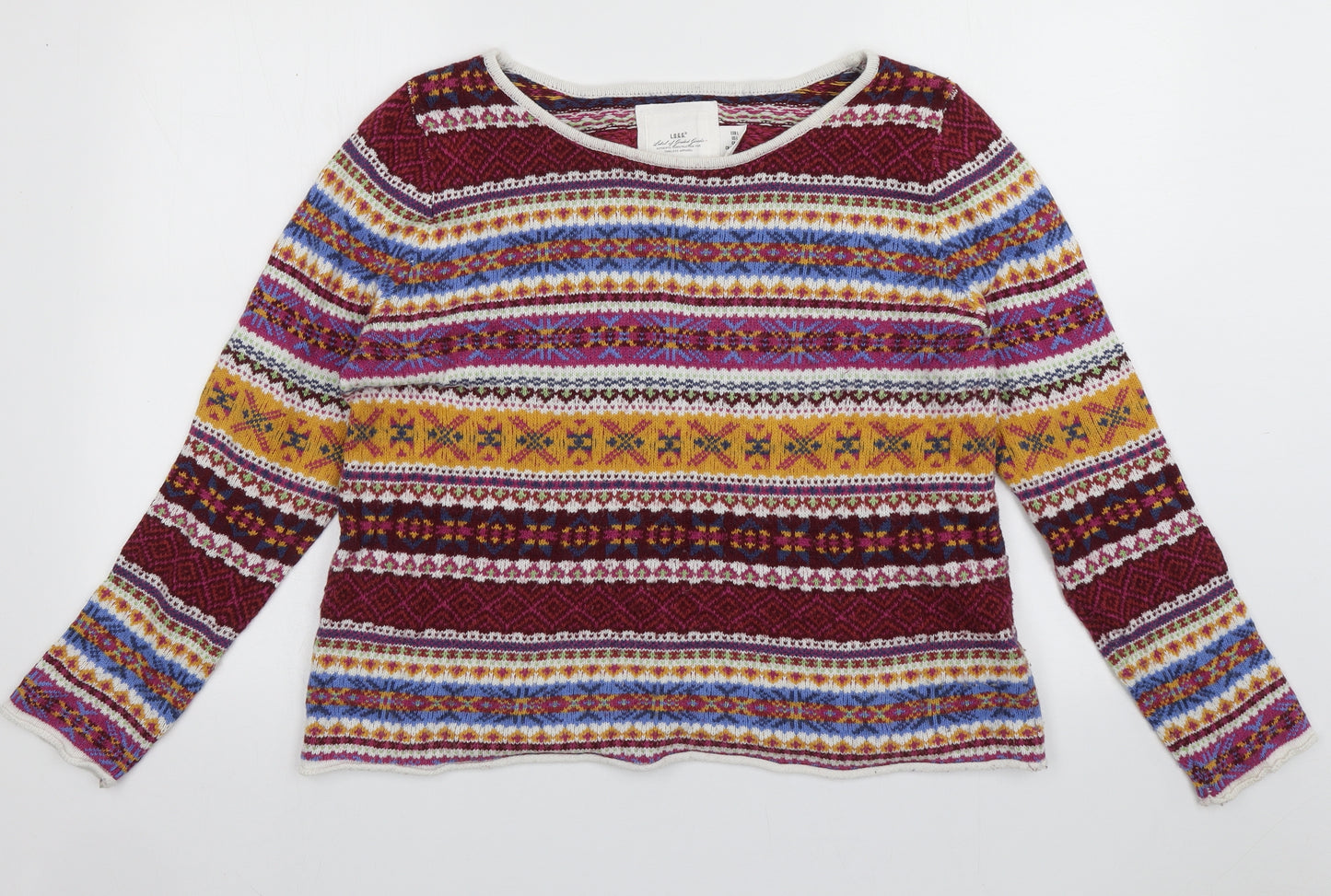 H&M Womens Purple Boat Neck Geometric Cotton Pullover Jumper Size L