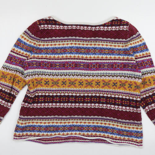 H&M Womens Purple Boat Neck Geometric Cotton Pullover Jumper Size L