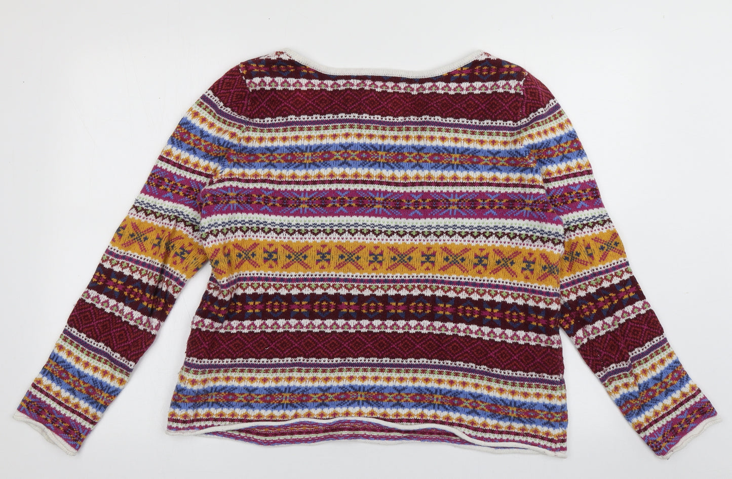 H&M Womens Purple Boat Neck Geometric Cotton Pullover Jumper Size L