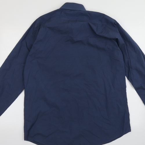 Marks and Spencer Mens Blue  Cotton  Button-Up Size 16 Collared Button