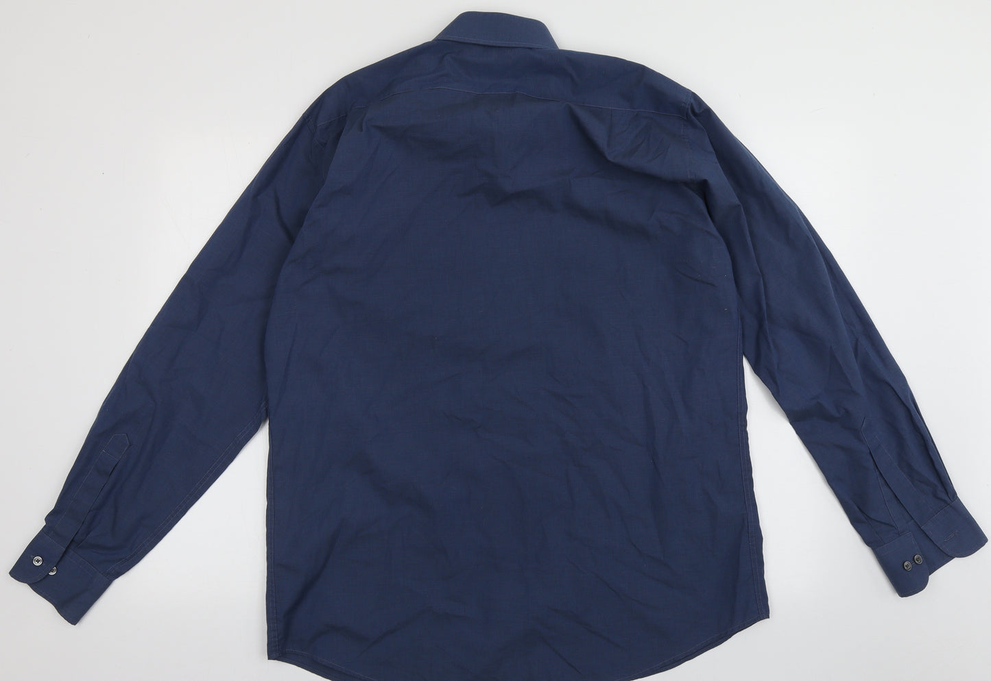 Marks and Spencer Mens Blue  Cotton  Button-Up Size 16 Collared Button