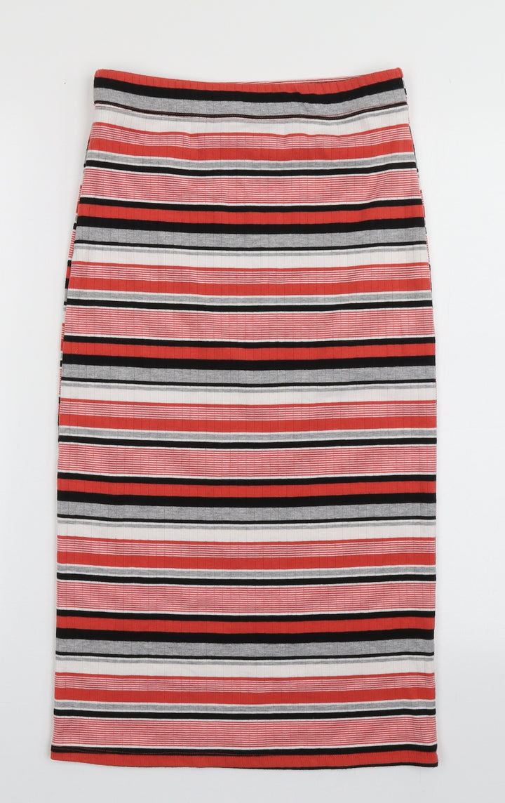 Matalan Womens Red Striped Polyester A-Line Skirt Size 8