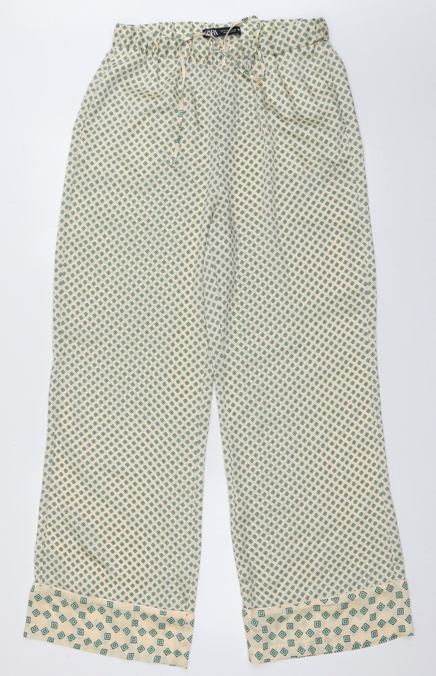 Zara Womens Yellow Geometric Polyester Trousers  Size M L32 in Regular Tie