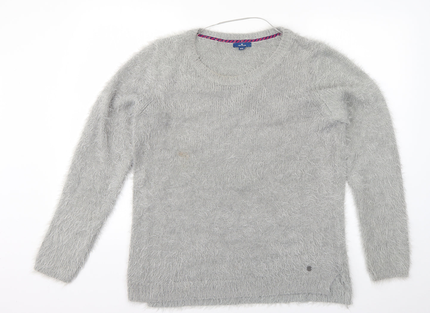 TOM TAILOR Womens Grey Scoop Neck  Acrylic Pullover Jumper Size 2XL