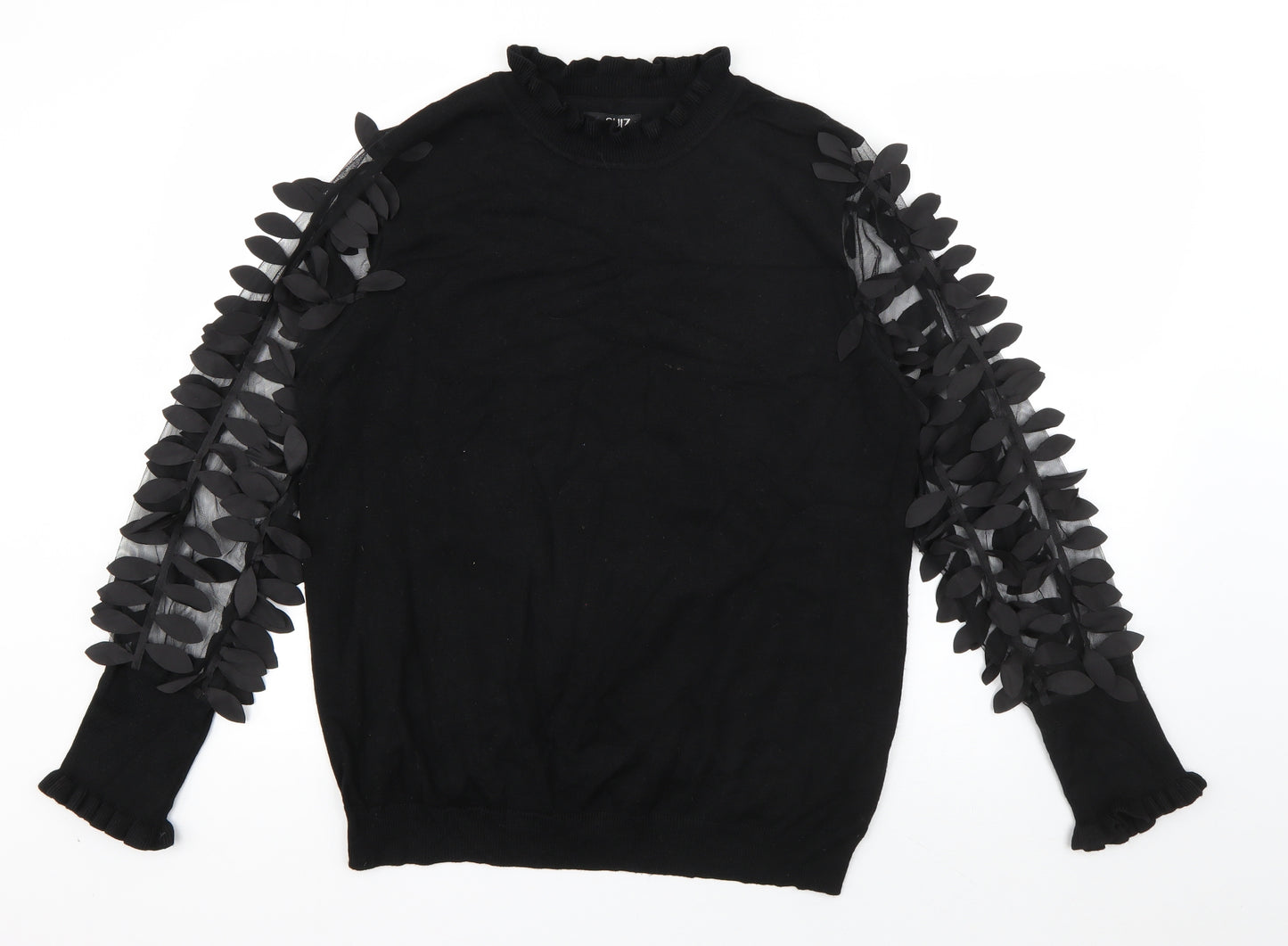 Quiz Womens Black High Neck  Viscose Pullover Jumper Size M   - Sheer Sleeves