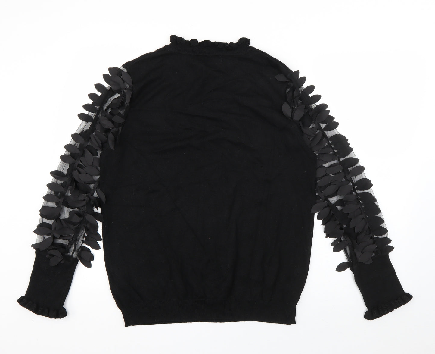 Quiz Womens Black High Neck  Viscose Pullover Jumper Size M   - Sheer Sleeves