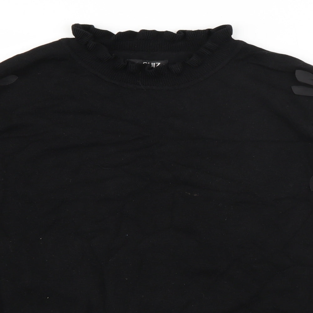 Quiz Womens Black High Neck  Viscose Pullover Jumper Size M   - Sheer Sleeves