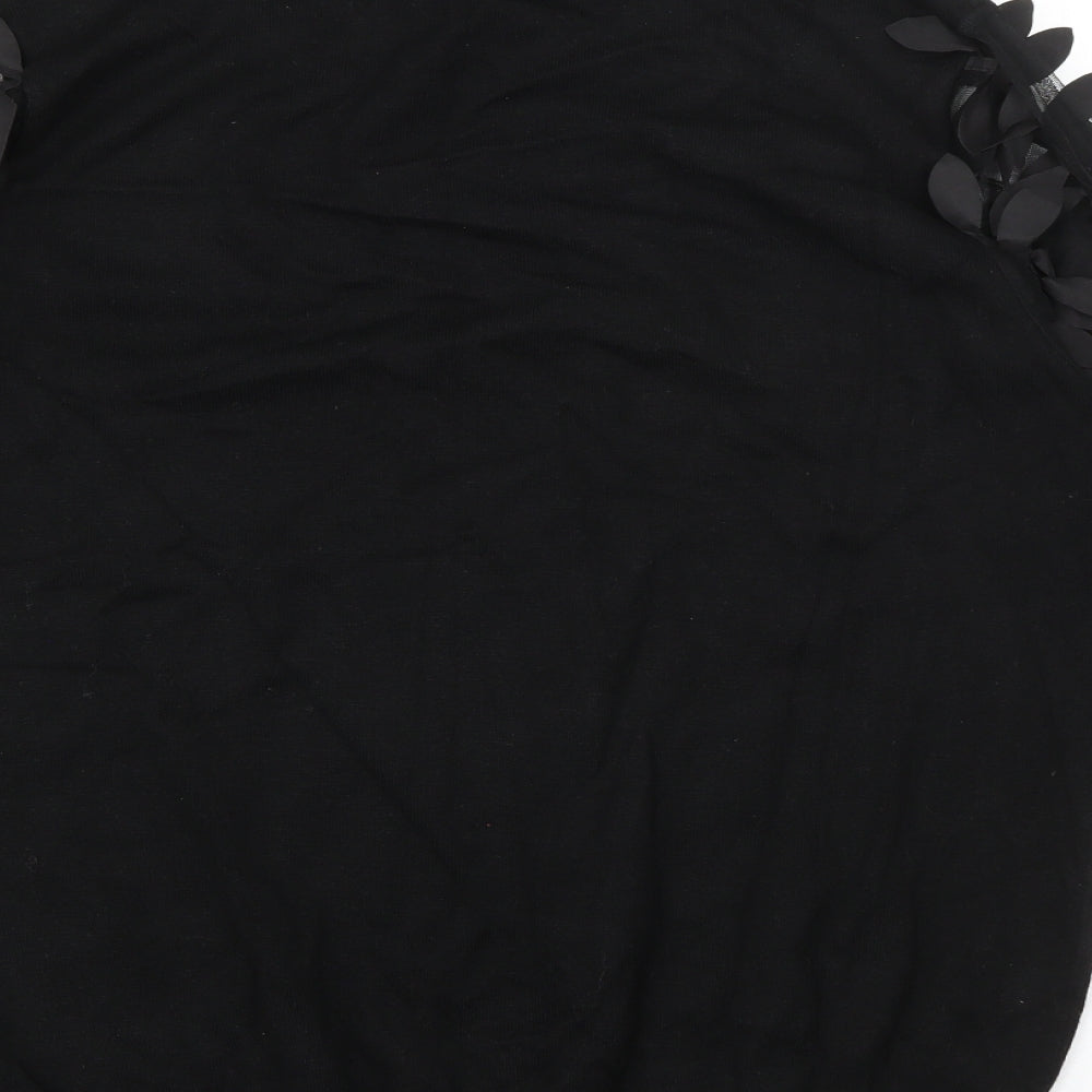 Quiz Womens Black High Neck  Viscose Pullover Jumper Size M   - Sheer Sleeves