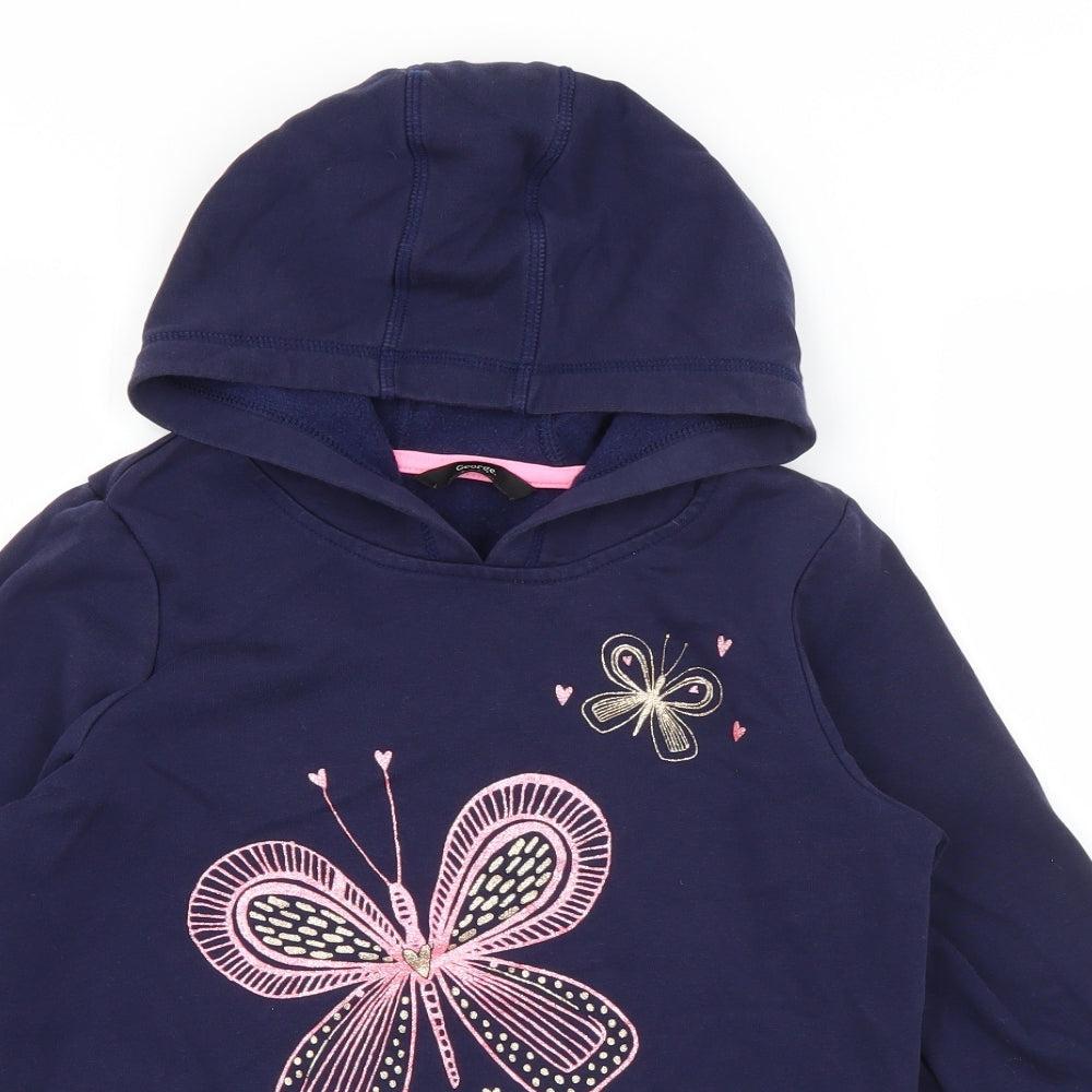 George Girls Blue  Cotton Pullover Hoodie Size 11-12 Years  Pullover - Butterfly