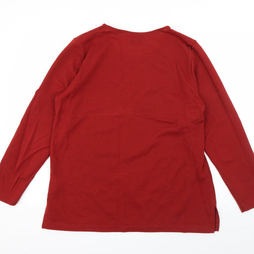 Edamee Womens Red Round Neck  Acrylic Pullover Jumper Size 14   - Butterfly