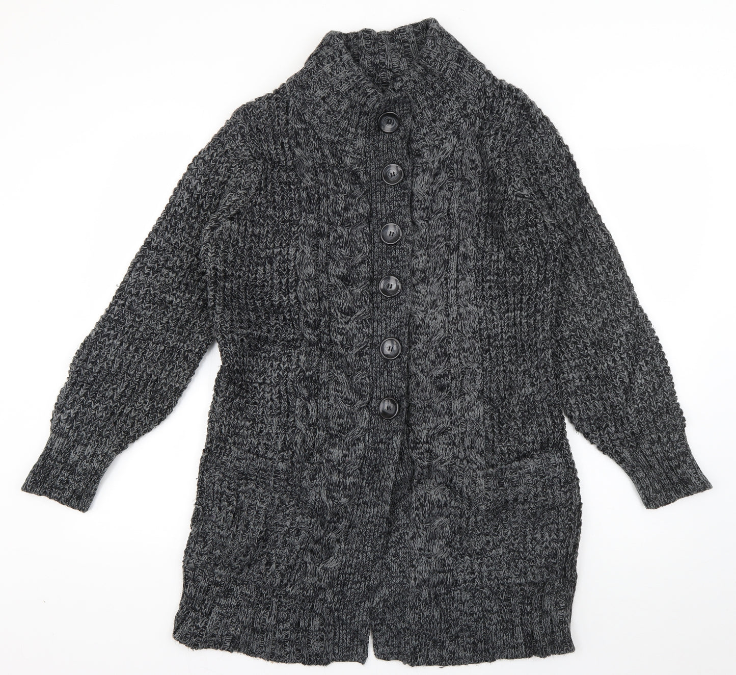 George Womens Grey High Neck  Acrylic Cardigan Jumper Size 14