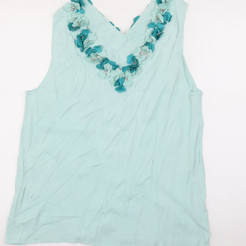 Casamia Womens Blue  Viscose Basic T-Shirt Size L V-Neck