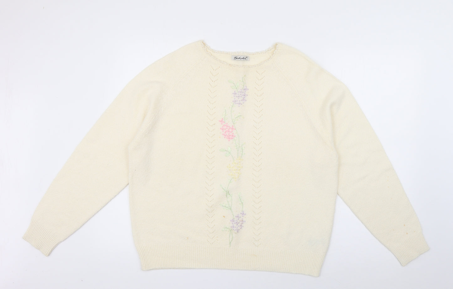 Berkertex Womens Ivory Round Neck  Acrylic Pullover Jumper Size 18