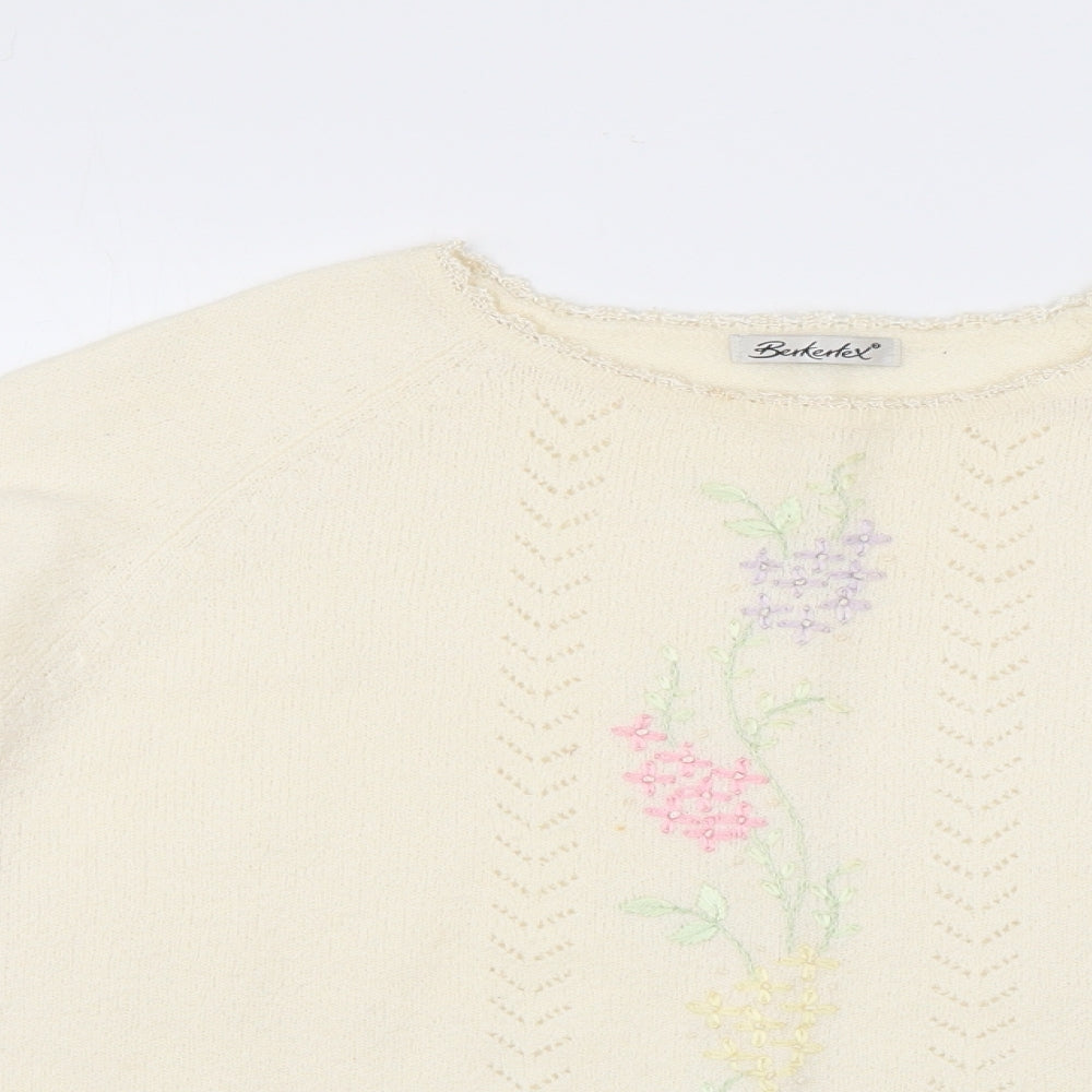Berkertex Womens Ivory Round Neck  Acrylic Pullover Jumper Size 18