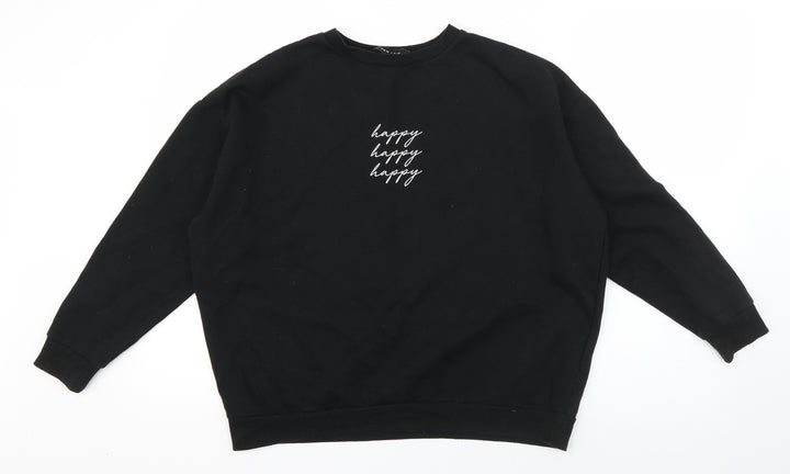 New Look Womens Black Cotton Pullover Sweatshirt Size S Pullover - Happy