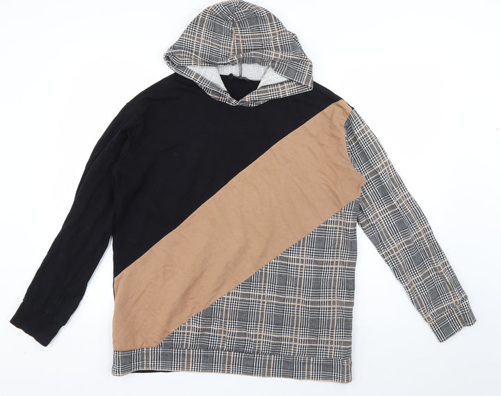 Select Womens Black Plaid Cotton Pullover Hoodie Size 10 Pullover
