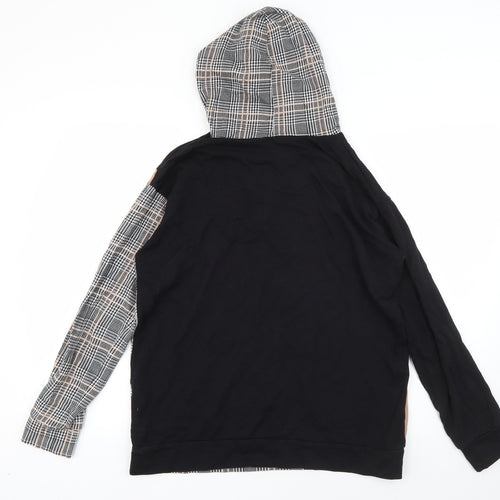 Select Womens Black Plaid Cotton Pullover Hoodie Size 10  Pullover