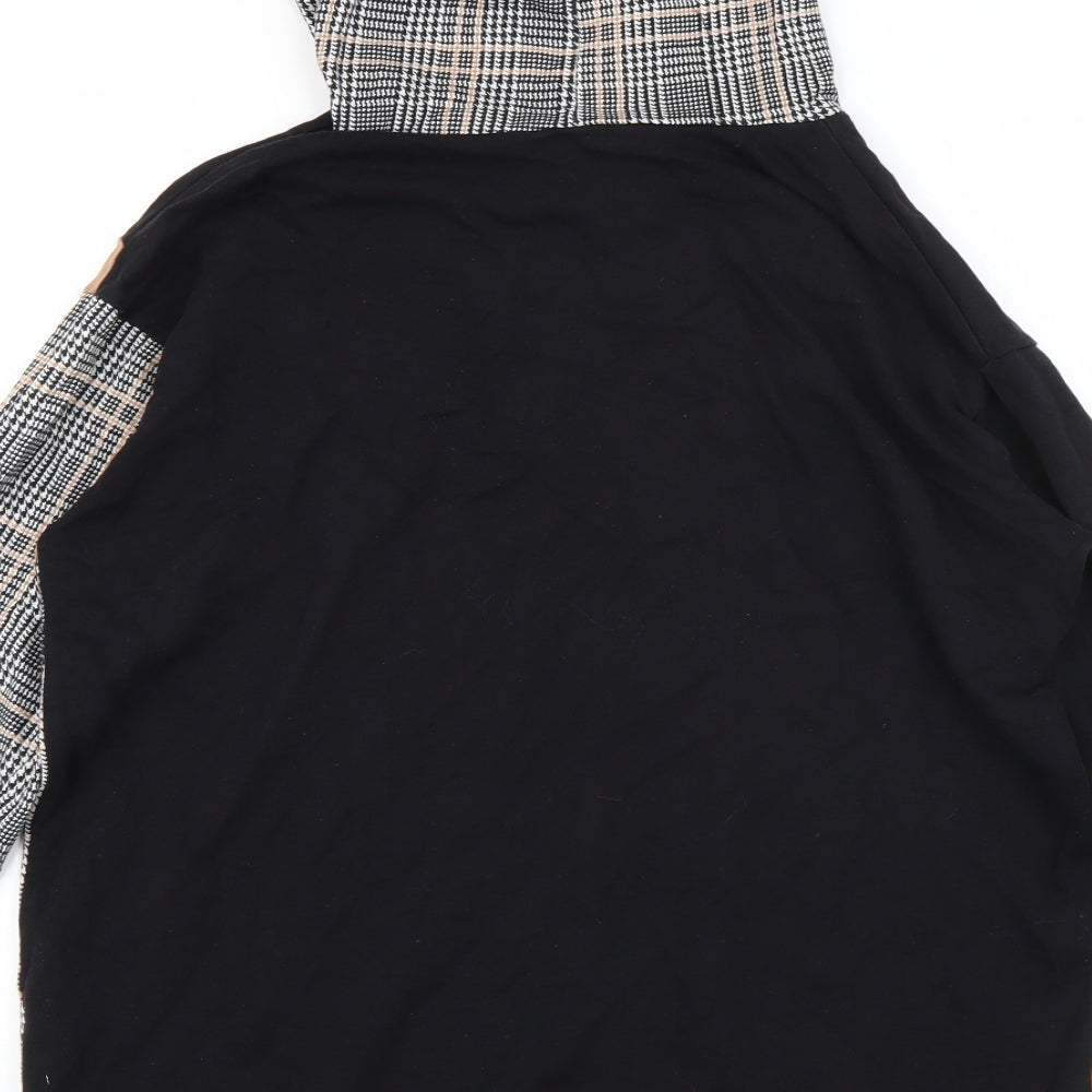 Select Womens Black Plaid Cotton Pullover Hoodie Size 10  Pullover