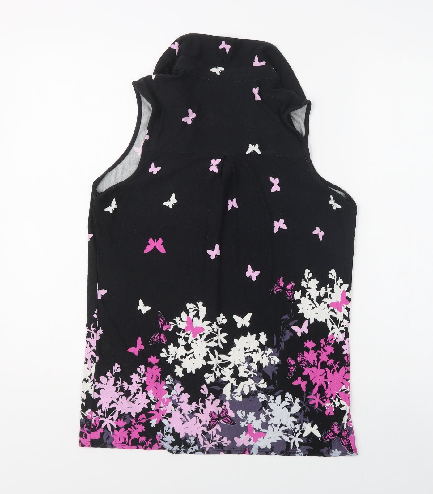 TU Womens Black  Viscose Basic Blouse Size 10 Collared - Butterfly Print