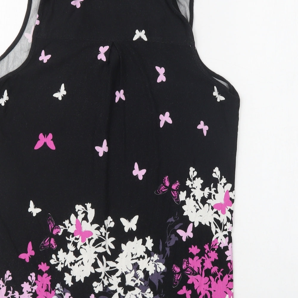 TU Womens Black  Viscose Basic Blouse Size 10 Collared - Butterfly Print