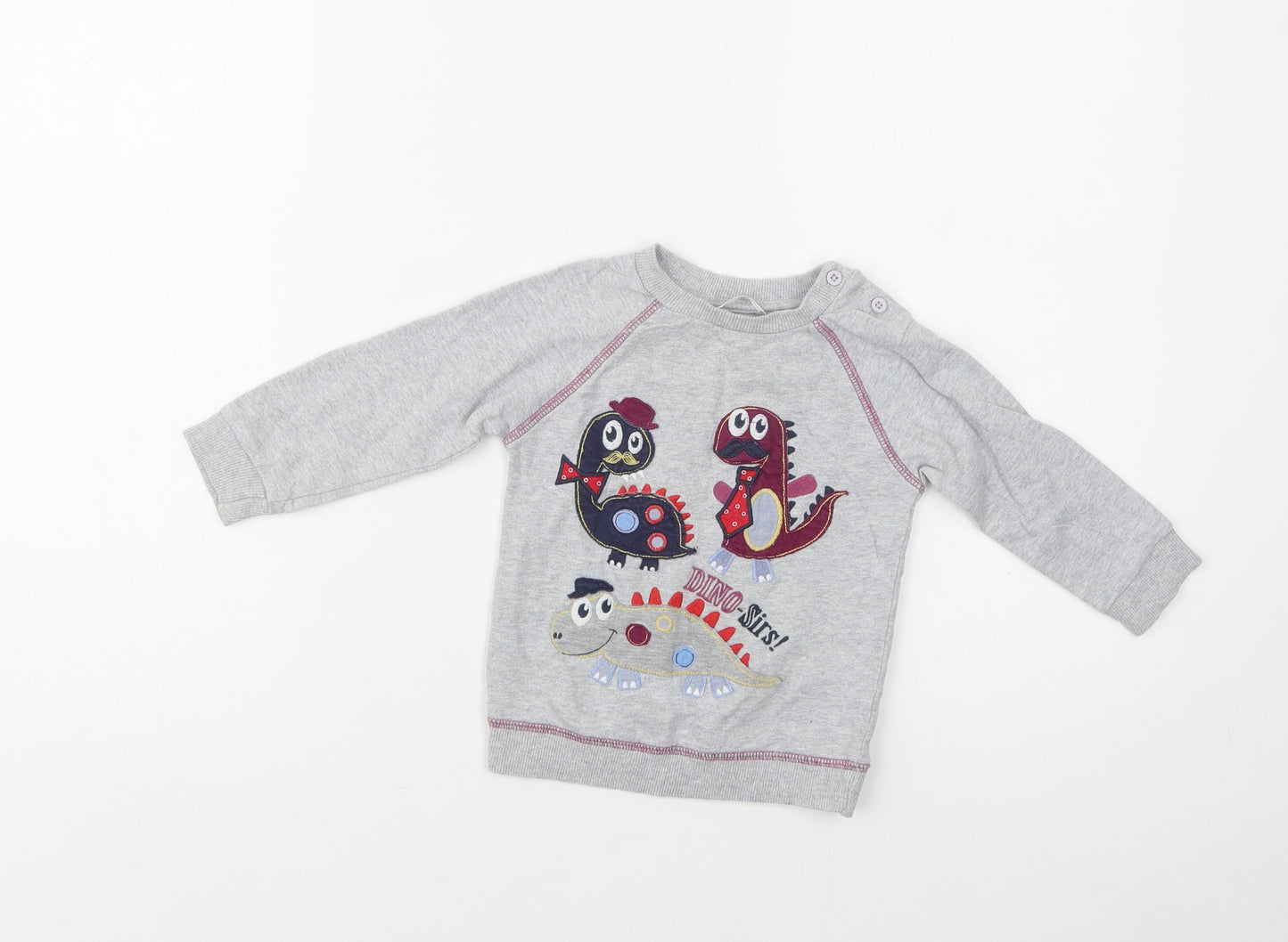 M & Co Baby Grey  Cotton Pullover Blouse Size 12-18 Months Crew Neck  - Dinosaurs