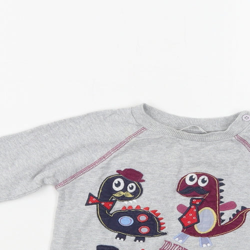 M & Co Baby Grey  Cotton Pullover Blouse Size 12-18 Months Crew Neck  - Dinosaurs