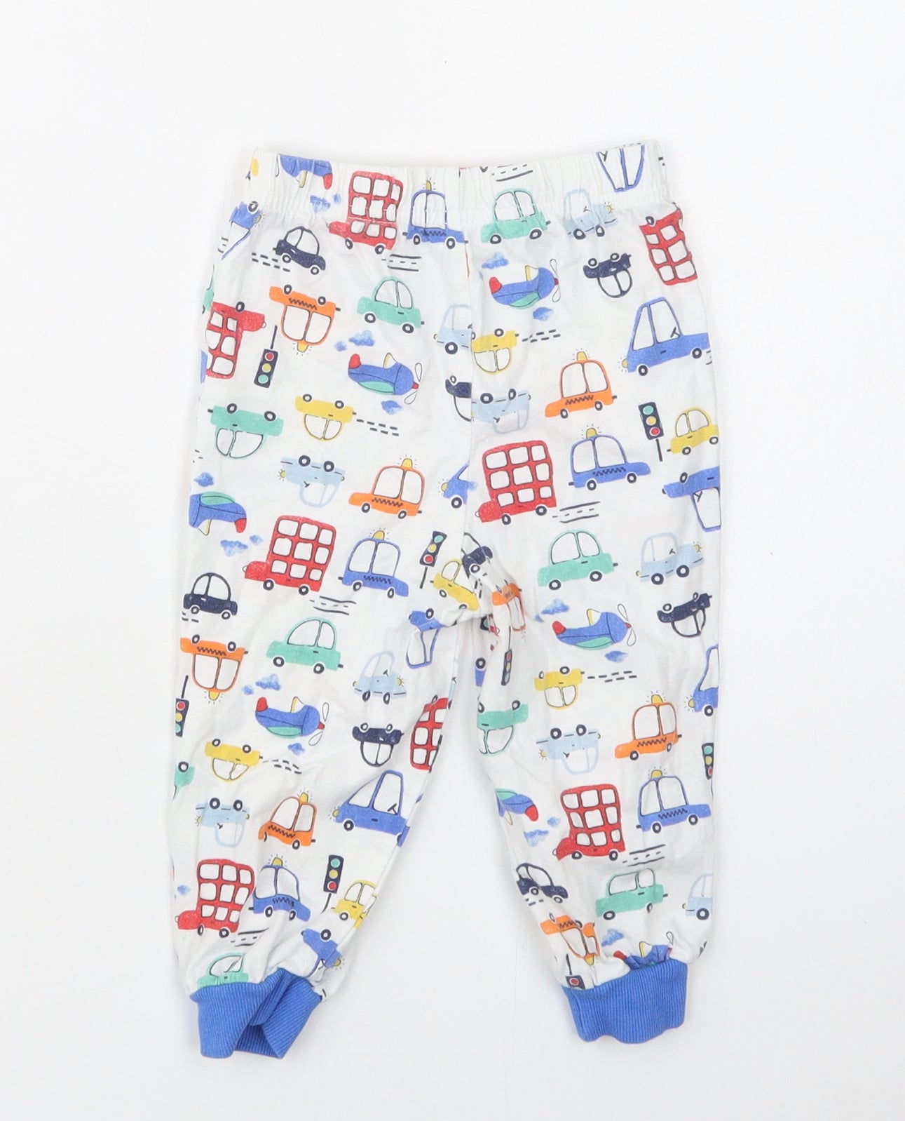 Matalan Baby White Geometric Cotton  Pyjama Pants Size 12-18 Months   - Car Print
