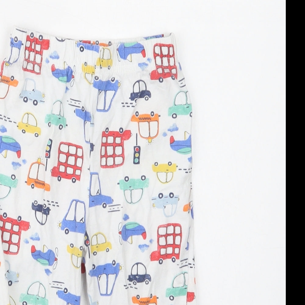 Matalan Baby White Geometric Cotton  Pyjama Pants Size 12-18 Months   - Car Print