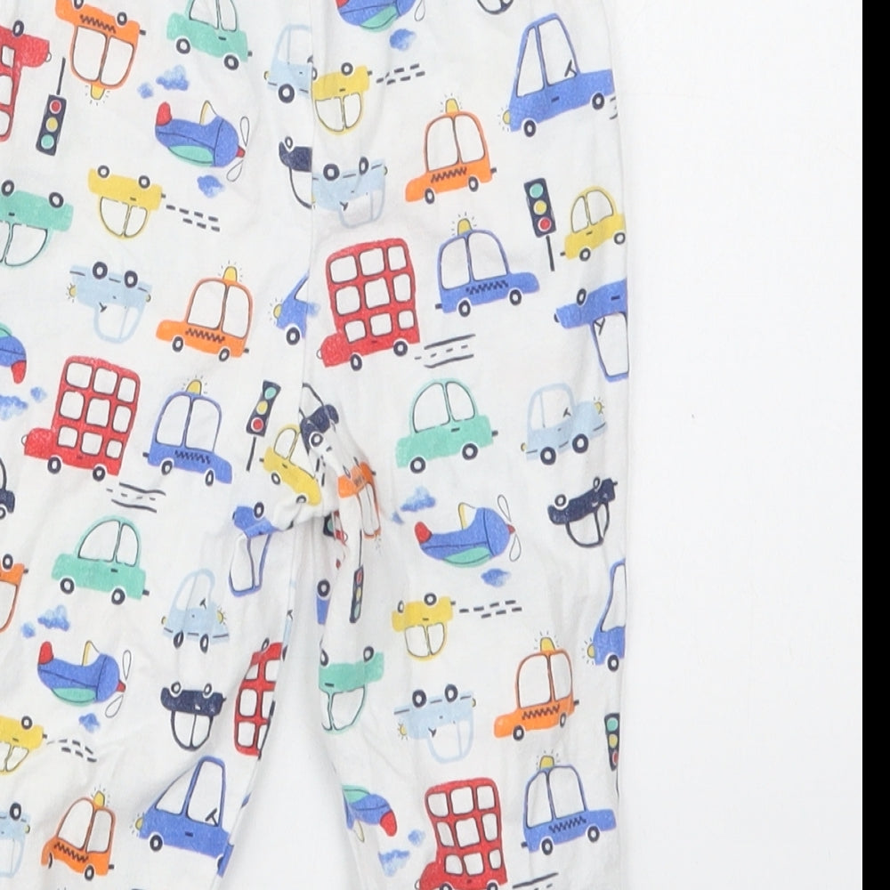 Matalan Baby White Geometric Cotton  Pyjama Pants Size 12-18 Months   - Car Print