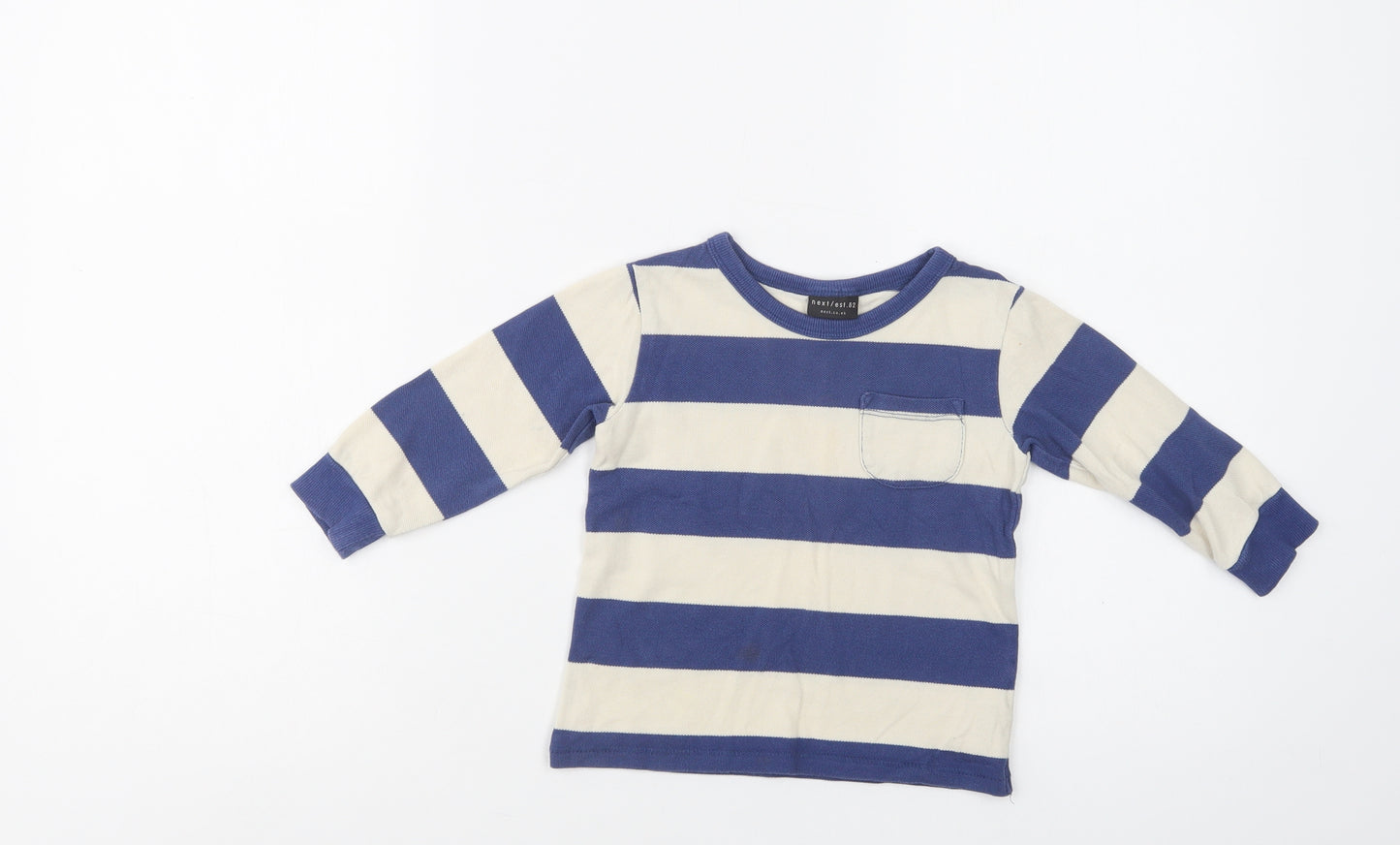 NEXT Baby Blue Striped Cotton Basic Blouse Size 12-18 Months Crew Neck