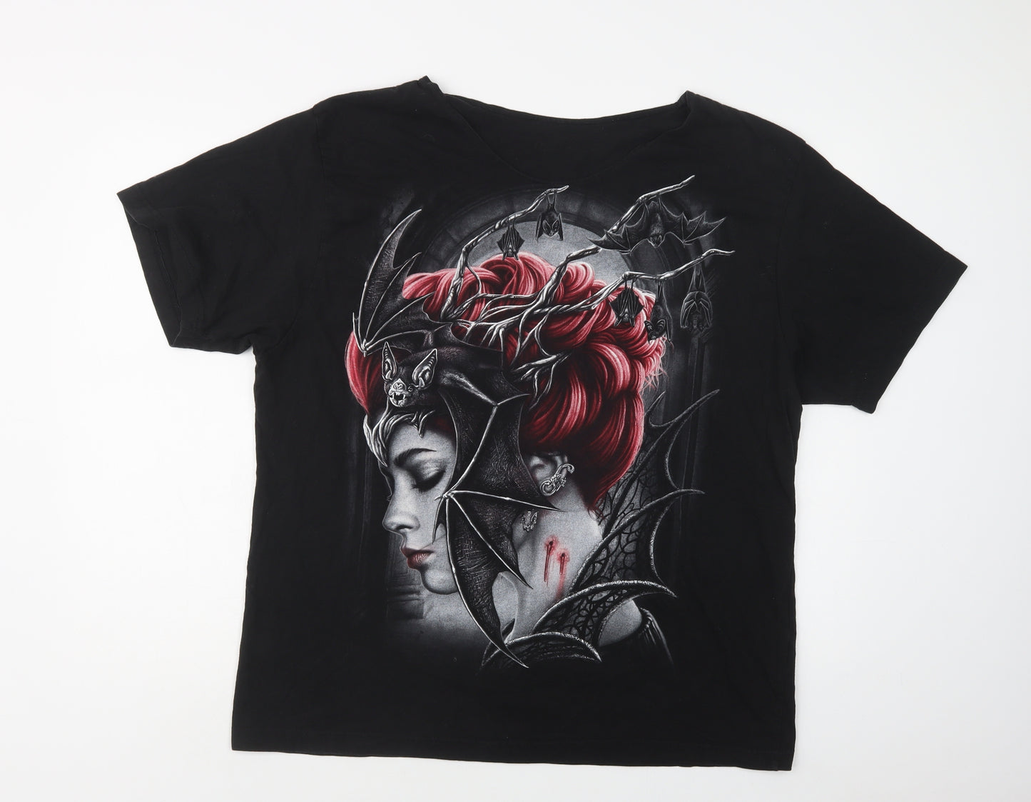 Spiral Direct Womens Black  Cotton Basic T-Shirt Size L V-Neck