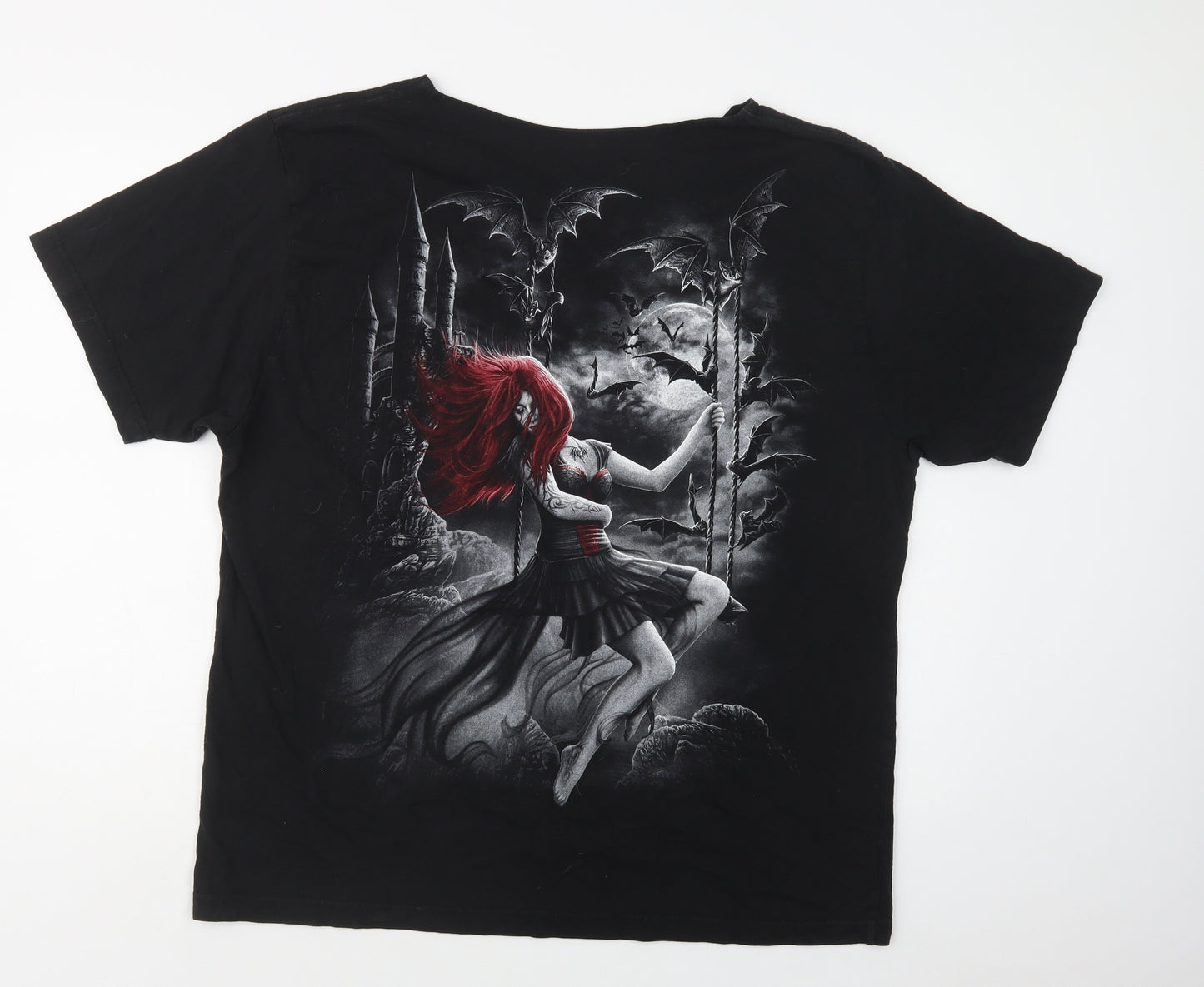 Spiral Direct Womens Black  Cotton Basic T-Shirt Size L V-Neck