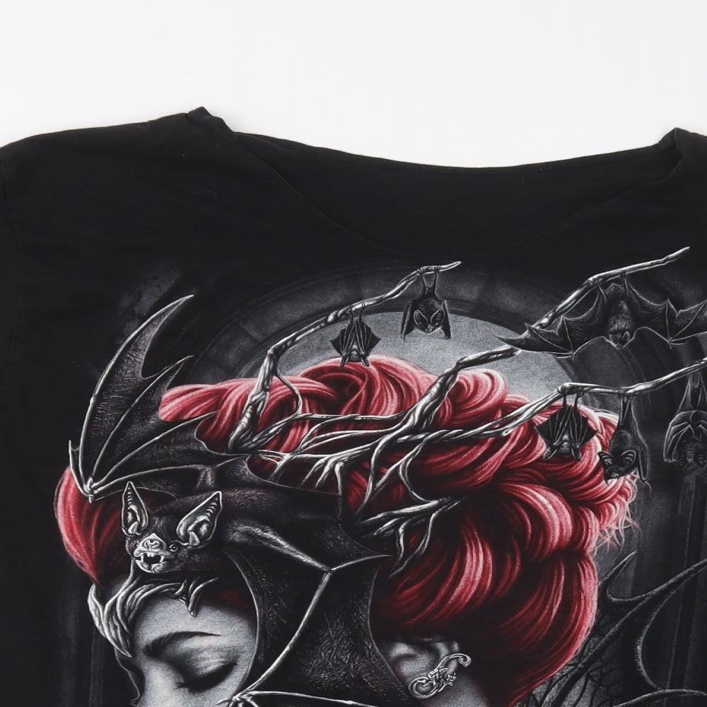 Spiral Direct Womens Black  Cotton Basic T-Shirt Size L V-Neck