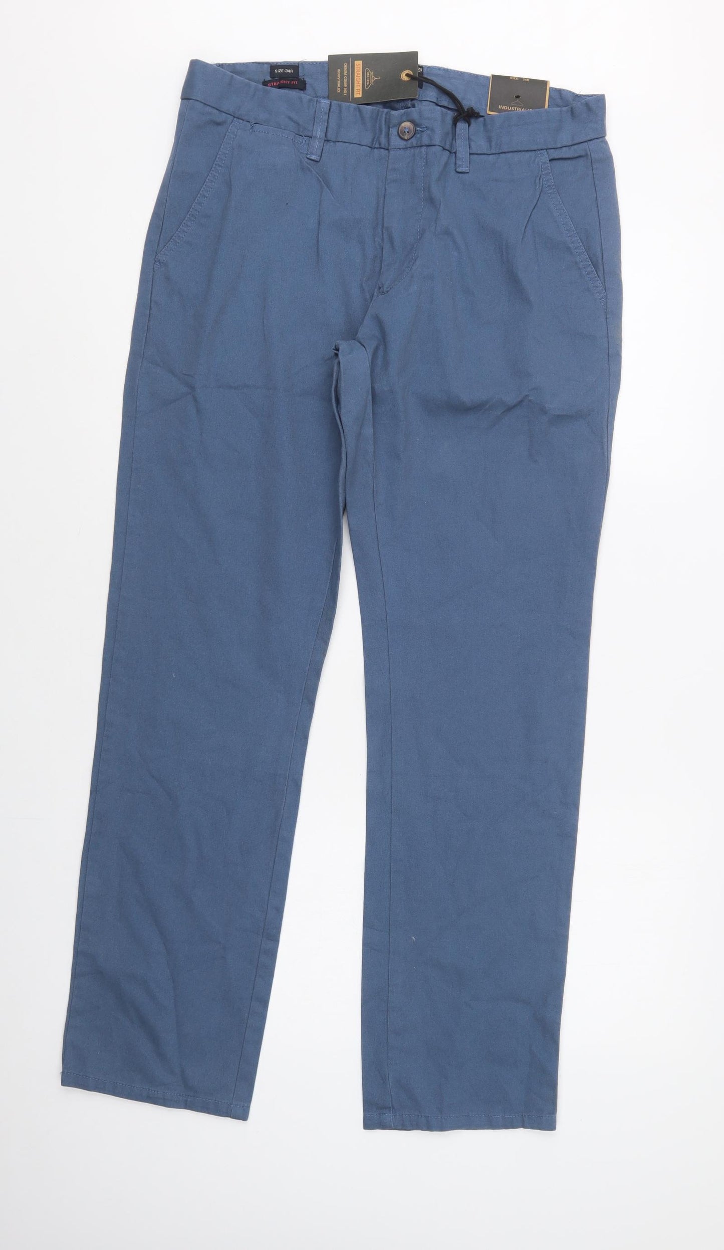 Industrialize Mens Blue  Cotton Chino Trousers Size 34 L32 in Regular Button