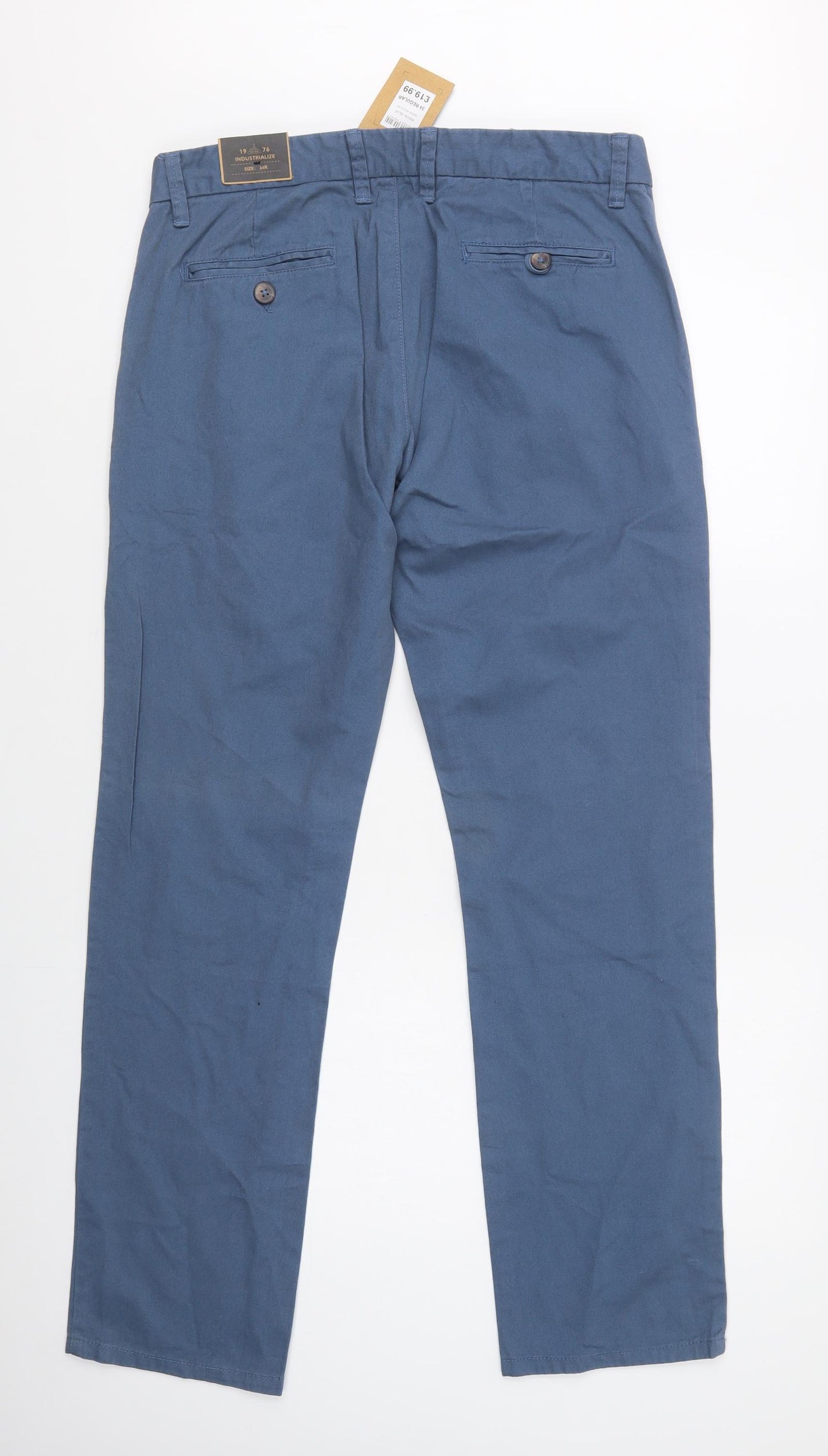 Industrialize Mens Blue  Cotton Chino Trousers Size 34 L32 in Regular Button