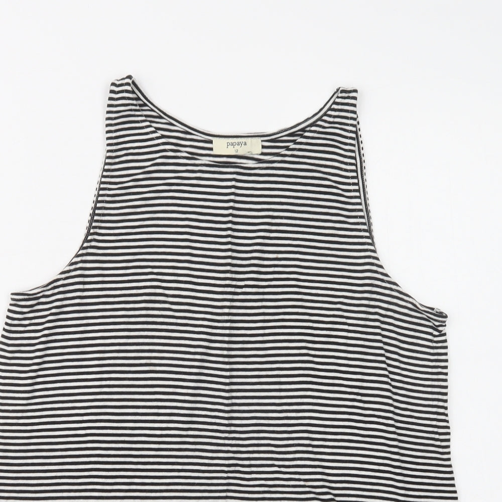 Papaya Womens Black Striped Viscose Basic Tank Size 12 Crew Neck